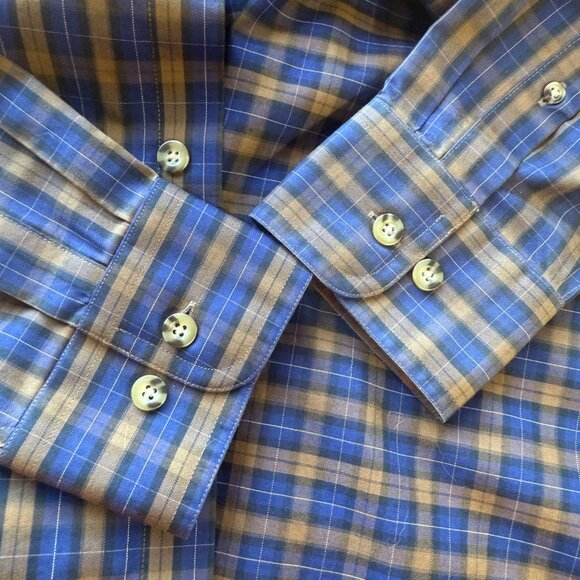 Cabelas Mens Button-Down Plaid Shirt L/XL Regular Fit Cotton Blue/Brown Casual - Picture 5 of 6